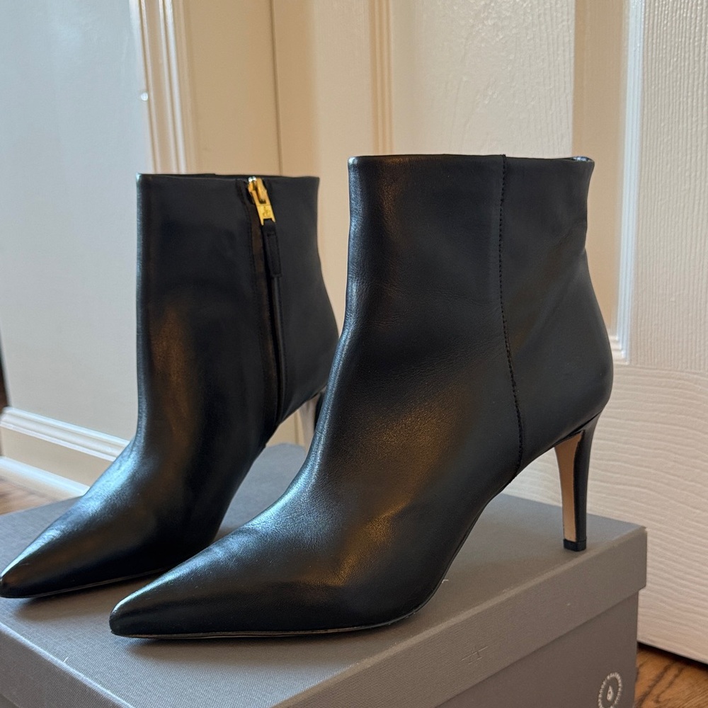Sam Edelman Black Ankle Boots with Gold Accents